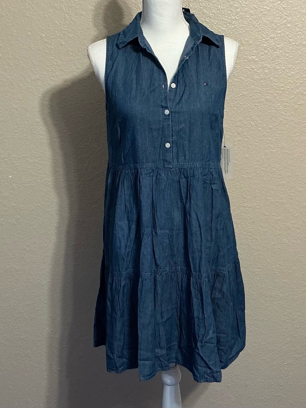 Tommy Hilfiger Sleeveless Blue Denim Shirt Dress